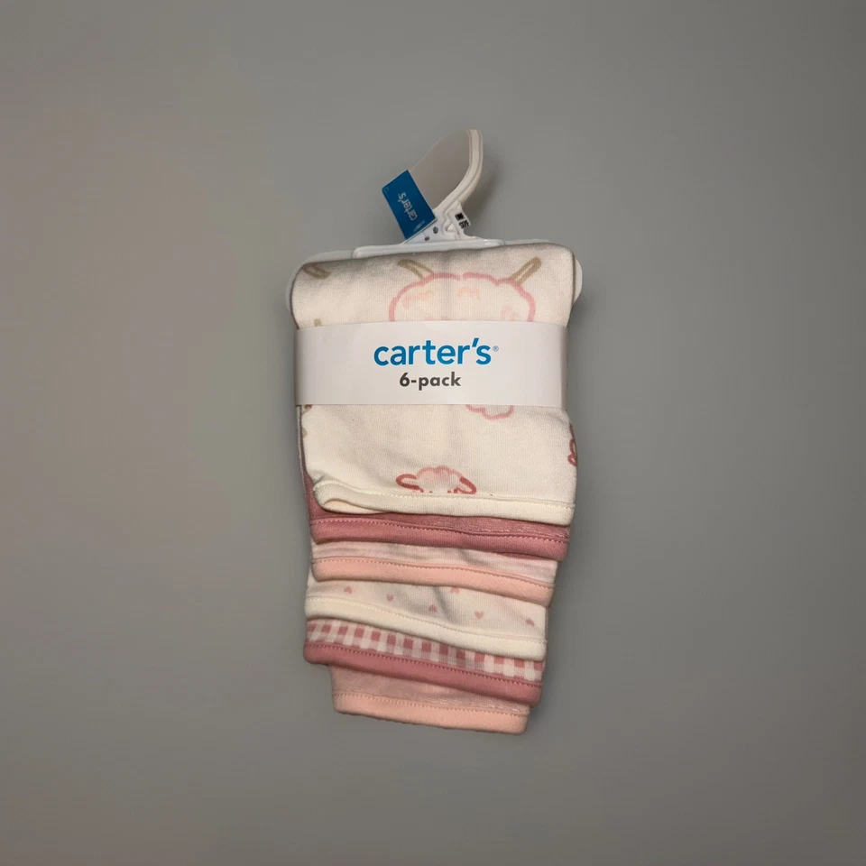 Carter's Baby Paquete de 6 Paños Perros Patas Baño 10" x 10" Marfil Azul Marrón Nuevo con Etiquetas Foto 2 de 3