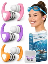 Swimming Ear Plugs, 3 Pairs Waterproof Reusable Silicone Swim Ear Plugs for Swim