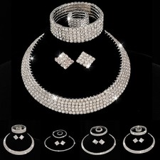 Collana scintillante bracciali anello orecchini set completo gioielli sposa