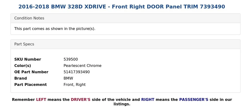 2016-2018 BMW 328D XDRIVE - Painel dianteiro direito PORTA ACABAMENTO 7393490 - Imagem 3 de 4