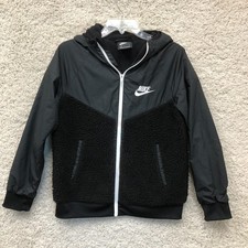 Nike Jacket Large Youth Black Windrunner Fleece Sherpa Full Zip Sportswear Boys
