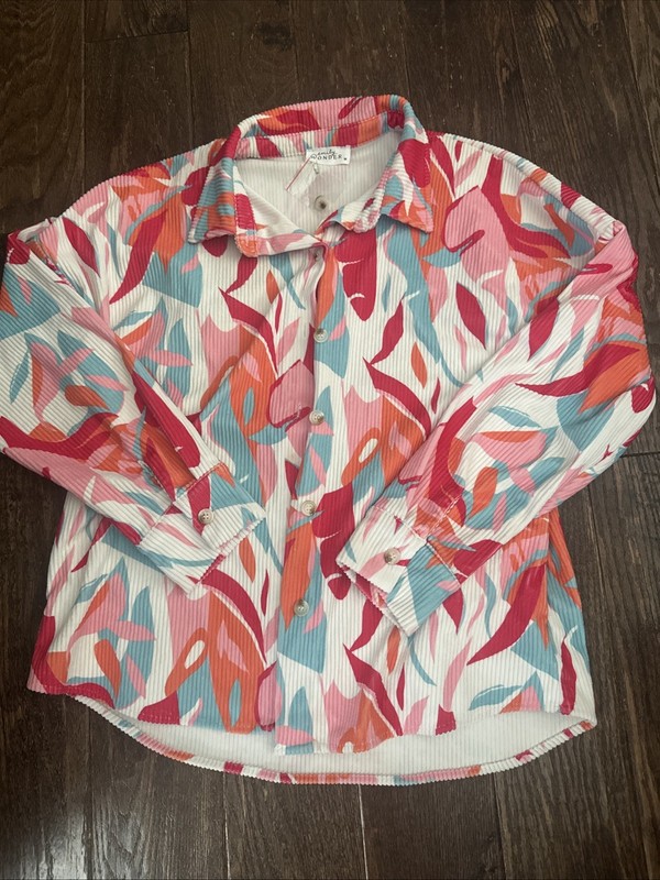 New Emily Wonder Boutique Corduroy Womens SZ Med Shacket Shirt Bright Colors