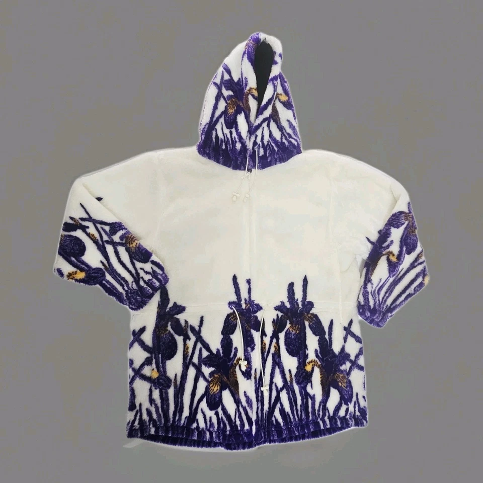 复古 Andrea Faye 羊毛连帽夹克美国 90 年代白色紫色虹膜尺寸 M  — 第 2/4 张图片