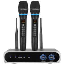 Wireless Dual Channel Microphone System Cordless Handheld Mic Rechargeable UHF