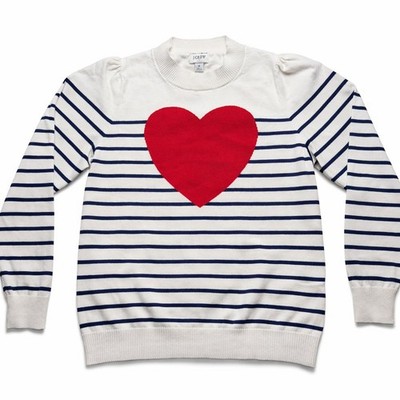 J.Crew Puff Sleeve Red Heart Sweater Striped Mini Me Preppy Womens SZ Small