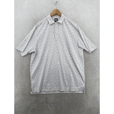 FootJoy Polo Shirt XL White Blue Floral Micro-print Golf Performance