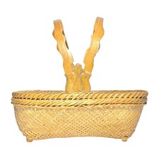 Vintage American Handmade Woven Rattan Wicker Gathering Basket w/Handles 10  