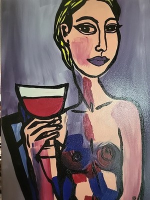 Expressionism NUDE FINE ART COLLECTIBLE WOMAN WINE PORTRAIT Canvas 12x16