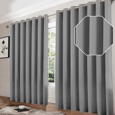 New Thick 100% Blackout Ready Made Eyelet Ring Top Curtain Pair Energy Saving