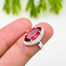 Red Garnet Gemstone 925 Sterling Silver Ring Handmade Jewelry Ring For Gift