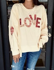 NIP POL Women's Oversized Floral Love Patchwork Long Sleeve Knit Top Size LARGE