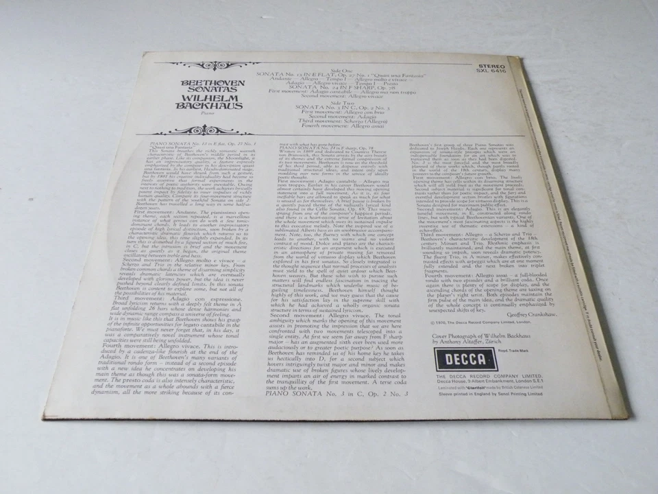 UK DECCA SXL 6416 BEETHOVEN PIANO SONATAS BACKHAUS LP 1970 STEREO WIDE BAND - Image 2 of 4