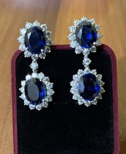 Orecchino da sposa 8,00 ct taglio ovale zaffiro naturale diamante borchia oro bianco 14 kt