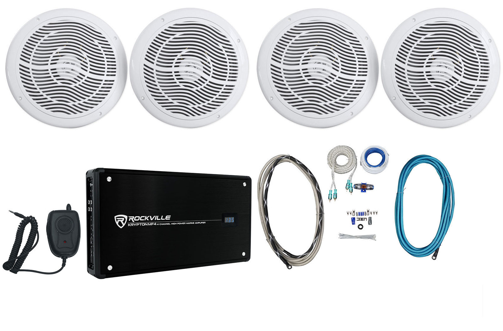 4 Rockville RMC80W 8 динамиков для морских судов мощностью 1600 Вт 4-канальный усилитель Провода