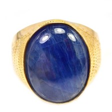 925 STERLING SILVER RING BLUE SAPPHIRE OVAL CABOCHON 16X14 MM. GEMSTONE SIZE 10