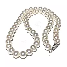 Top grade AAAAA Japanese Akoya 8-9mm white pearl necklace  18 "14K White Gold