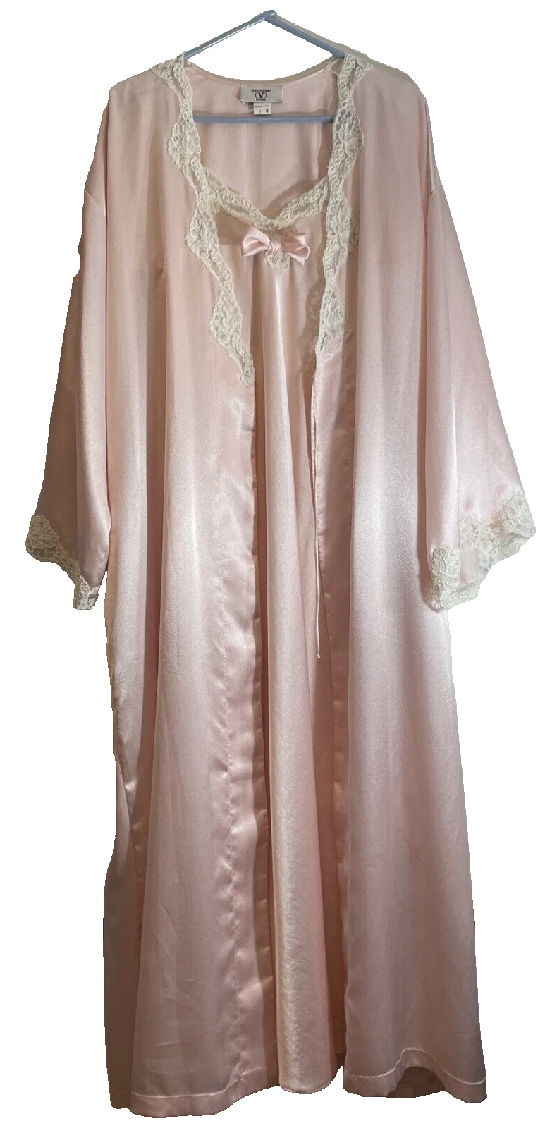 Vintage Valentino Intimo Peignior Set Donna M Accappatoio Abito Lungo Raso Pizzo USA Sposa