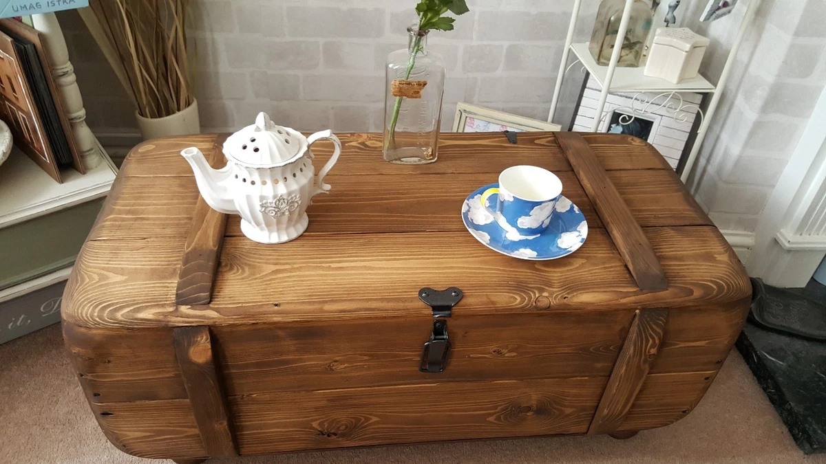 Industrial Vintage Army Rustic Trunk Chest Coffee Table Blanket box TVST