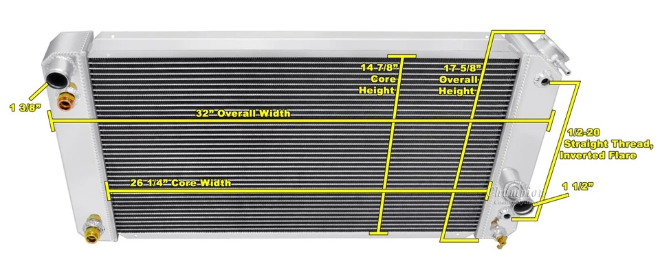 CHAMPION 3 FILAS RADIADOR DE ALUMINIO 1996-2005 CHEVY S-10 CAMIONETA PICKUP BLAZER V6 Foto 3 de 3