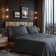 Deep Pocket Queen Size 4 Piece Sheet Set Super Soft Cooling Bedding Sheets Black