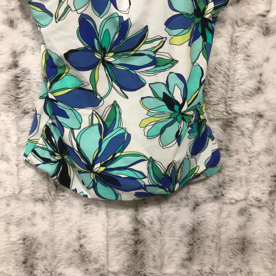 Tankini Size 6D Croft & Barrow Bathing Suit Swim Swimming White/Blue Floral - Image 2 of 4