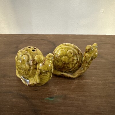 Vintage Green Snail Salt And Pepper Shakers Glazed Ceramic Shells | eBay