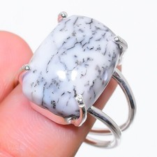 Natural Dendritic Agate Gemstone 925 Sterling Silver Jewelry Ring Size 7 US