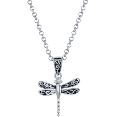 Classic Women's Pendant with Chain Sterling Silver Small Dragonfly Shape J-2768