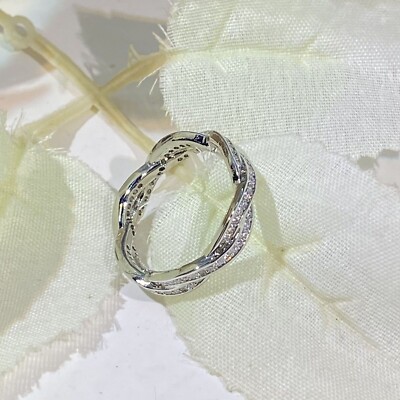 Round Cut Lab Created Petite Diamond Twist Full Eternity , Rope Ring 925 Silver