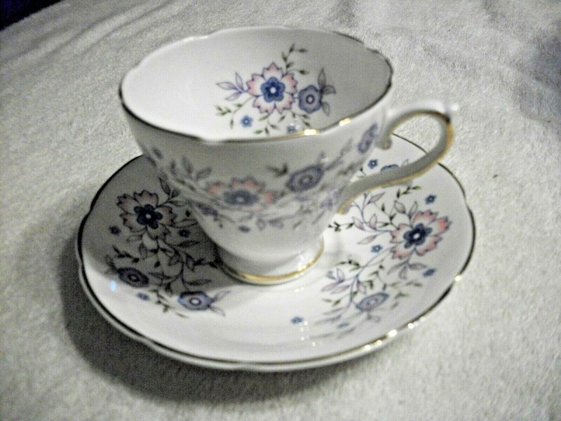Blue Blossoms Avon Bone China Cup and Saucer - Gold Trim- 1974 - Made in England