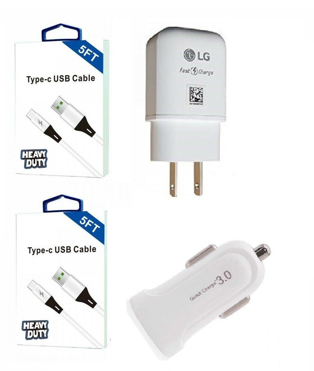 LG OEM Fast Wall Feet USB-C+Fast Car Adapter For LG STYLO 4,5  V40,G6,G7,G8,V50