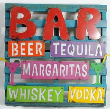 Bar Sign Beer Tequila Whiskey Man Cave Wall Hanging Bar Sign Wood Pallet & Metal