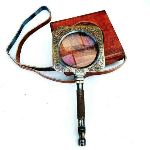 Antique Vintage Brass Henry Hughes Desk Magnifier Folding Magnifying Glass Gift - Picture 4 of 4