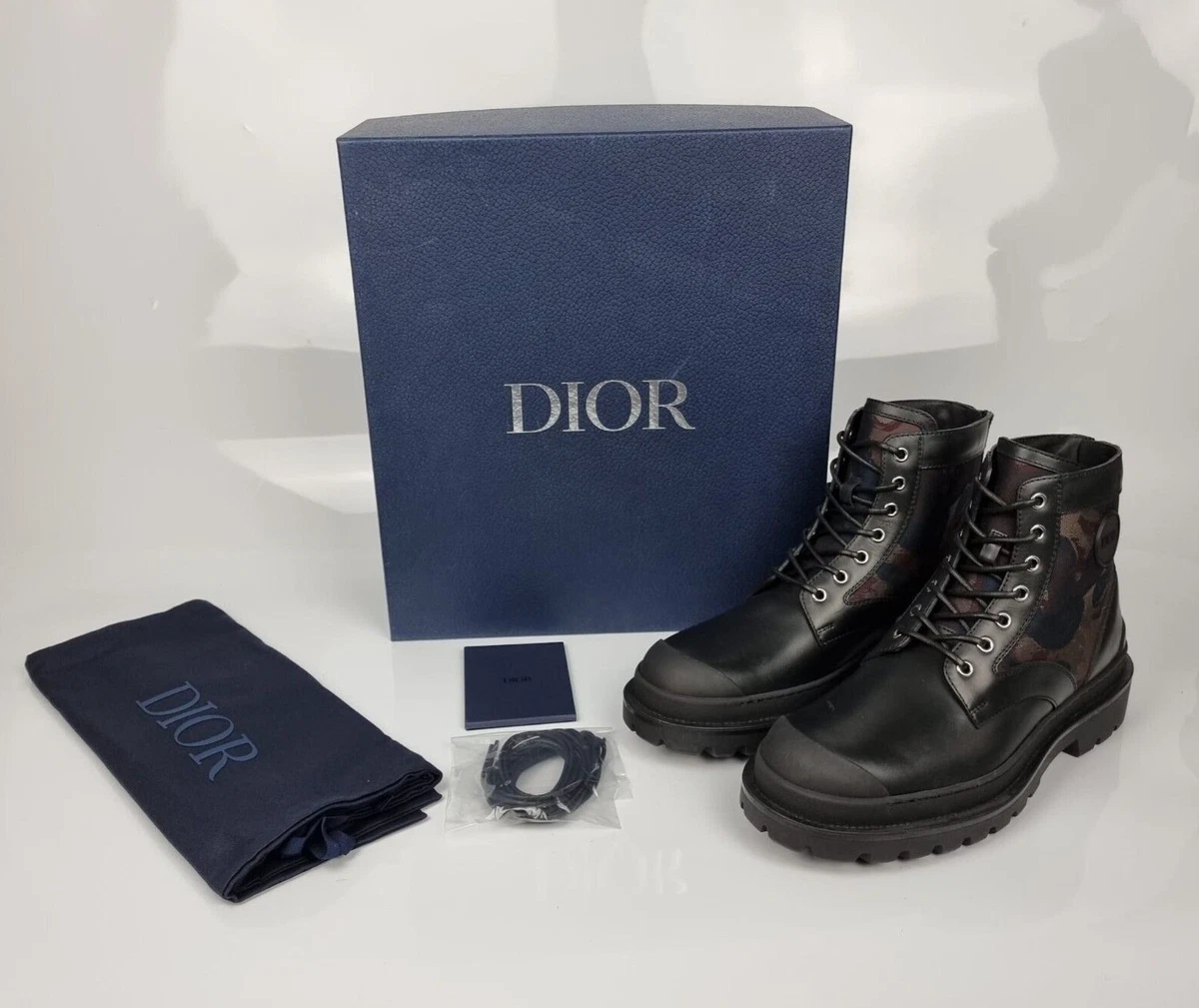 Dior Homme Explorer Camouflage Black Leather Boots New