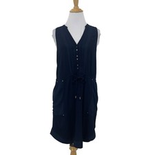 Anthropologie Maeve Pelona Shirt Dress Womens XS Pintuck Tie Waist Crepe Lined