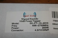 Signal Inside 10 dB Power Tapper, -150 PIM, 200W, DIN 698-2700 MHz NEW