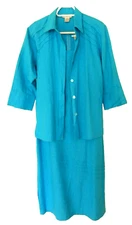 A.K.C Luxury Rayon/Linen Blend 2 pc Shirt Dress Set-L, pretty turquoise