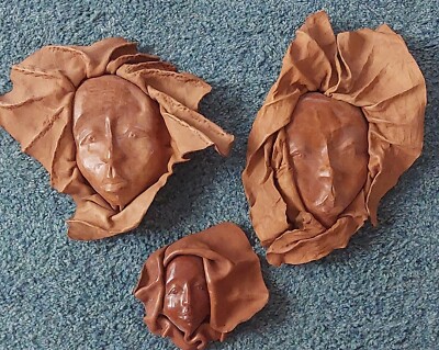 VTG 13  Sculpted Leather Face Sculpture Wall Hanging Art Piece Family Lot