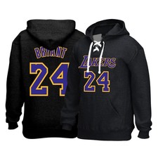 Kobe Bryant Reebok Los Angeles Lakers Black Jersey Lace-Up Pullover Hoodie Men's