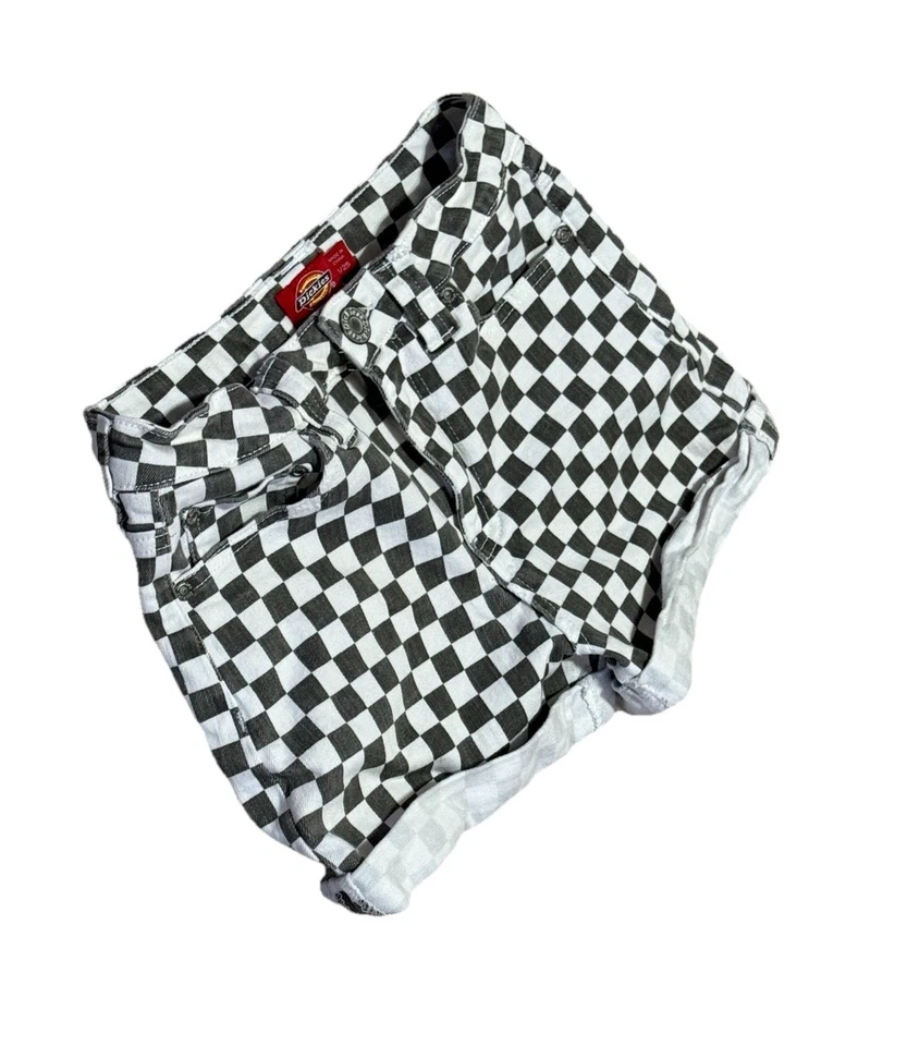 Pantalones Cortos Dickies Y2K Años 2000 a Cuadros Talla 1/25 Denim Elástico Negro Blanco Patinador Foto 3 de 4
