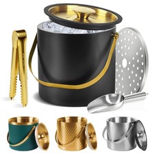 Ice Bucket 3L - Double-Wall Vacuum Insulated with Lid, Tongs & Scoop