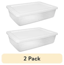 (2 pack) Small Storage Bin, 28 Quart Clear Plastic Storage Container, White