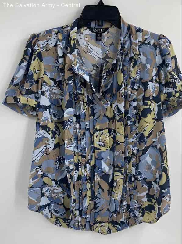 Lauren Ralph Lauren Womens Multicolor Floral Short Sleeve Blouse Top Size Small
