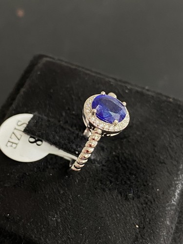 NATURAL SAPPHIRE 8X6 WHITE CZ STERLING SILVER 925 SET - 第 11/14 張圖片