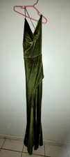 Fashion Nova Women's Green Velvet Maxi Dress Cowl Neck Strappy Stretch L