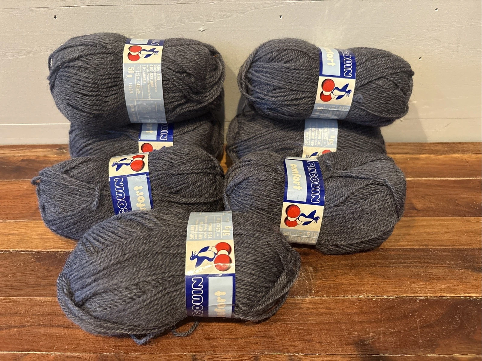 Lot Of 7~Pingouin Confort Machine Washable  Wool/Acrylic/Mohair Yarn in Gray image 1