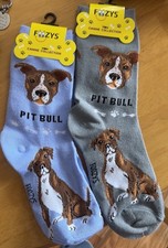 2 Pairs Foozys pitt bull Dog Breed Print Crew Socks Gift