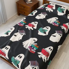 Ghost Reading Velveteen Plush Blanket Perfect for Halloween, Book Girl Spooky