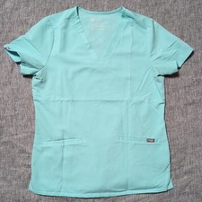 Figs Scrub Top Women's Small Casma Three Pocket, Cyan Teal Blue PO 1714