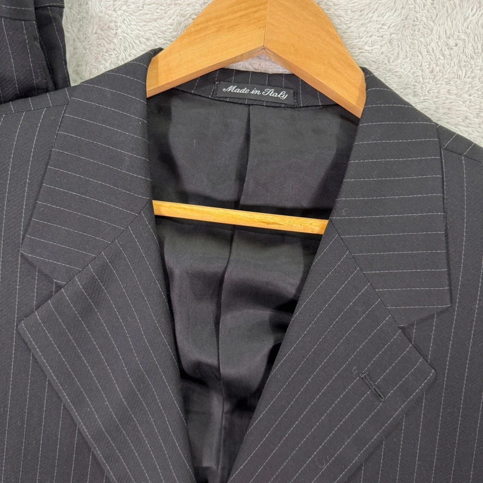 VINTAGE Pal Zileri Black Pinstripe 3-Button 100% Wool Suit Mens 46L Pants 36x32 - Image 2 of 4